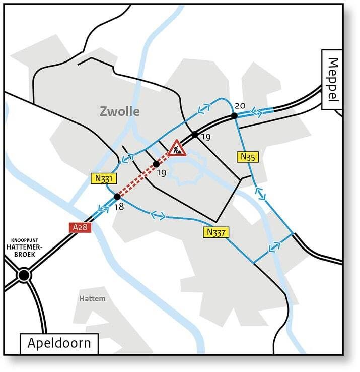 Verkeershinder A28 bij Zwolle door onderhoud bruggen