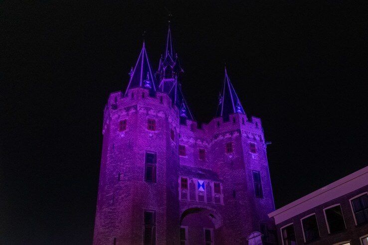Paarse verlichting in Zwolle voor Wereld Prematurendag - Foto: Peter Denekamp