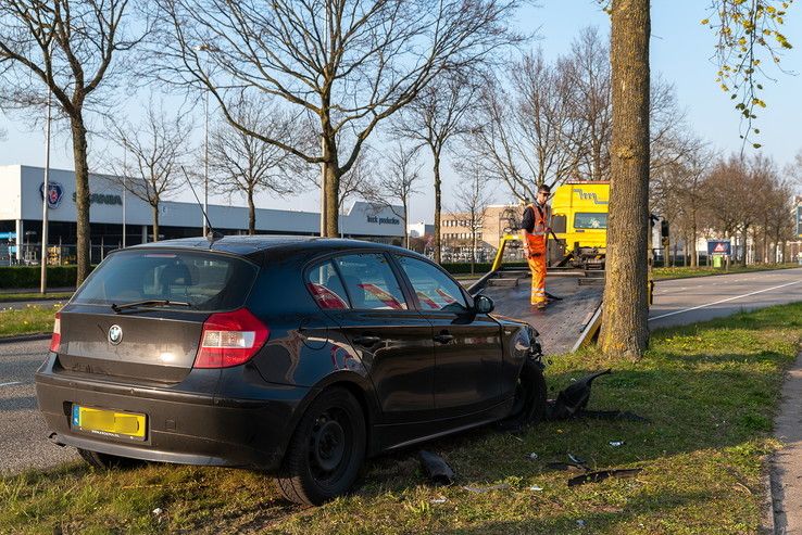 Auto knalt tegen boom bij woonboulevard - Foto: Peter Denekamp