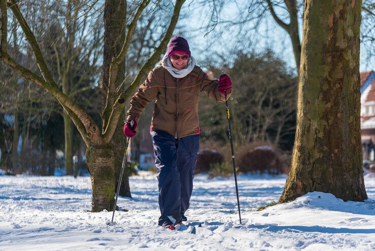 IJsmeester van de Nieuwe Vecht controleert het ijs, schaatsen en langlaufen in Zwolle - Foto: Peter Denekamp