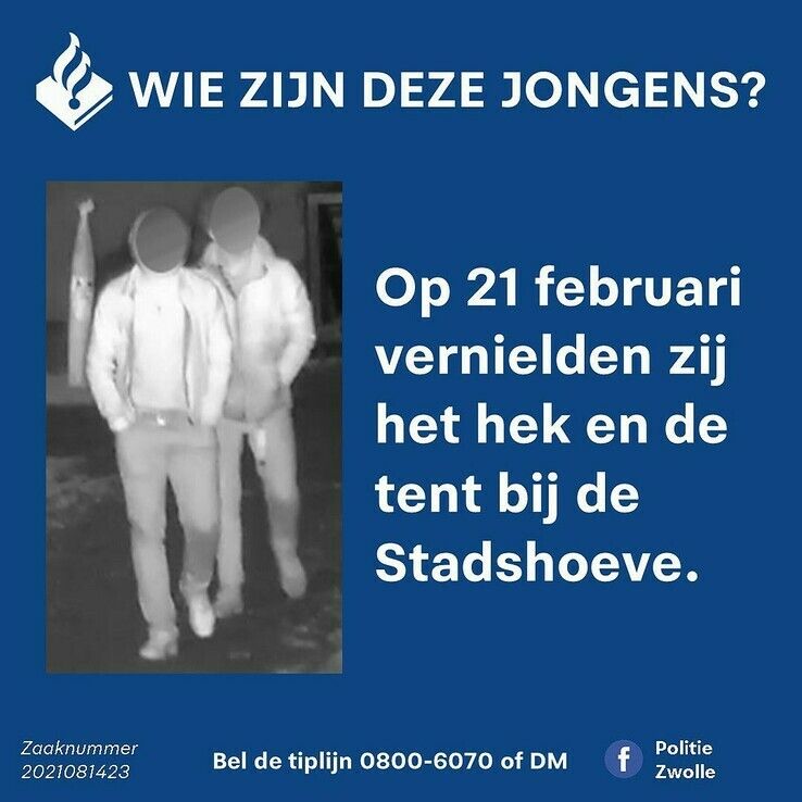 Politie zoekt twee jongens voor vernielingen Stadshoeve Stadshagen - Foto: Politie Basisteam Zwolle