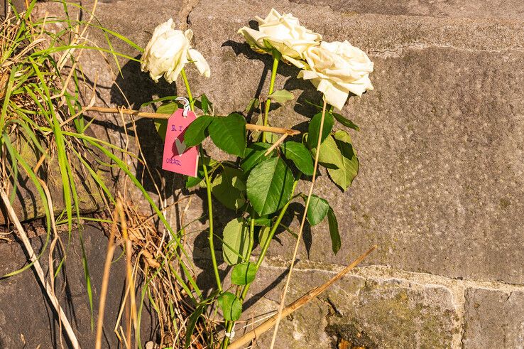 Bekenden van het slachtoffer hebben bloemen gelegd bij de brug. - Foto: Peter Denekamp