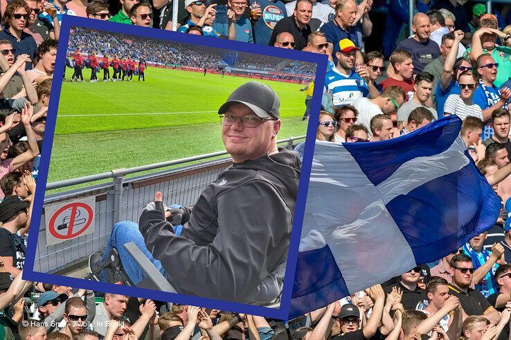 Inzet: Martin Uiterwijk Winkel op het rolstoelplatform in het PEC Zwolle stadion. - Foto: Hans Smit