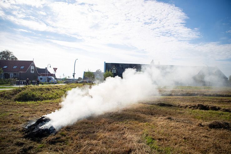 Strook gemaaid gras in brand gevlogen in Stadshagen - Foto: Hugo Janssen