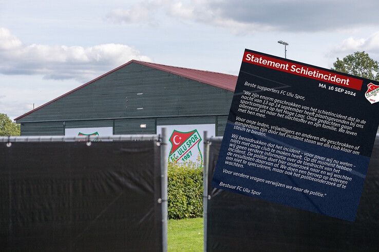 Zwarte schermen rondom het clubgebouw van FC Ulu Spor tijdens het politieonderzoek/inzet: Statement bestuur FC Ulu Spor - Foto: Ruben Meinten