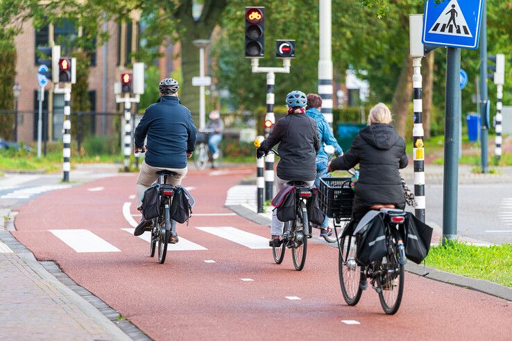 Het zebrapad en fietspad op de Pannekoekendijk. - Foto: Peter Denekamp