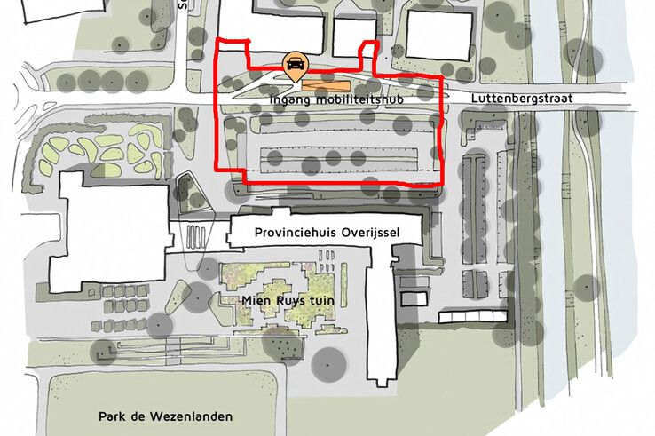 Onder de Luttenbergstraat wordt een parkeerkelder aangelegd. - Foto: Gemeente Zwolle