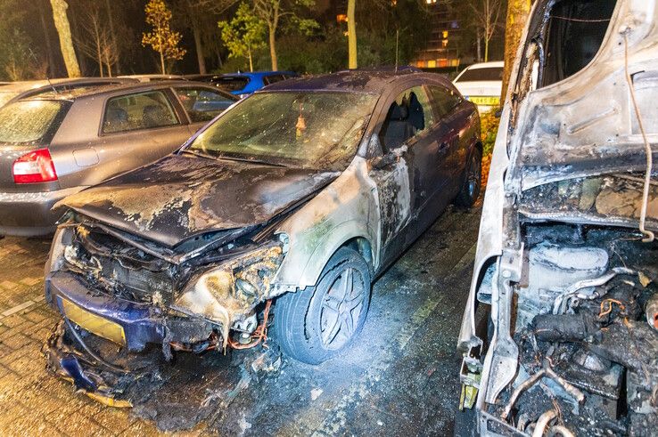 Auto en bestelbus gaan in vlammen op in Holtenbroek - Foto: Peter Denekamp