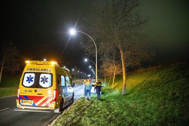 Automobilist wijkt uit voor overstekend dier en ramt lantaarnpaal op Hasselterweg - Foto: Hugo Janssen