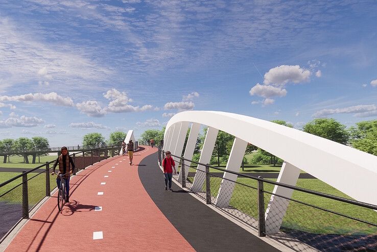 Impressie van de dubbele boogbrug over de Europa-allee in Kampen