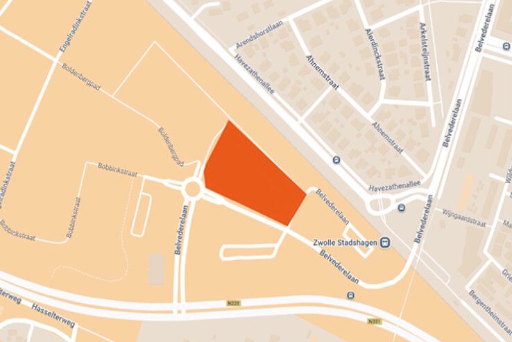 De plek voor de opvanglocatie is in het rood aangegeven op het kaartje.
