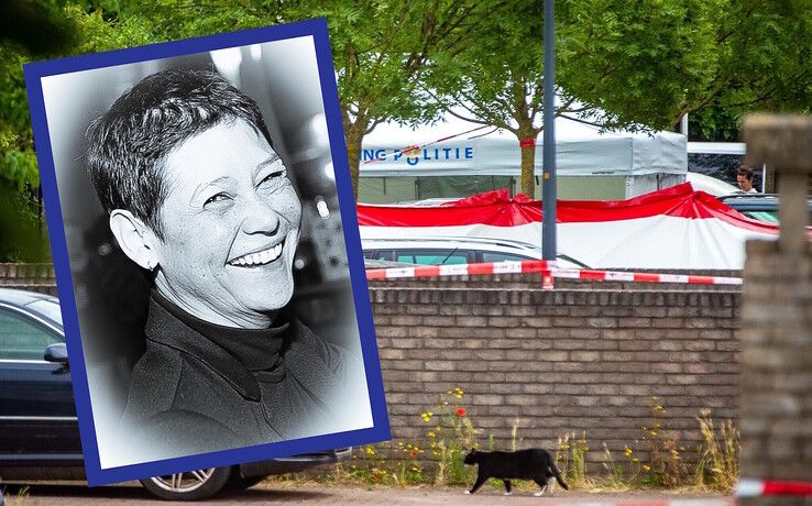 De politie doet onderzoek op de parkeerplaats in Holtenbroek. Inzet: Caroline Bakhuys (67).