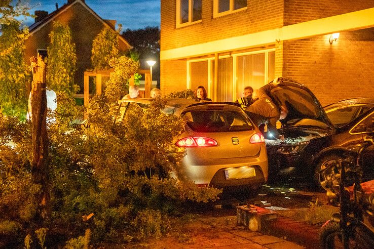 Ravage in Kampen: auto knalt tegen boom en belandt in voortuin woning